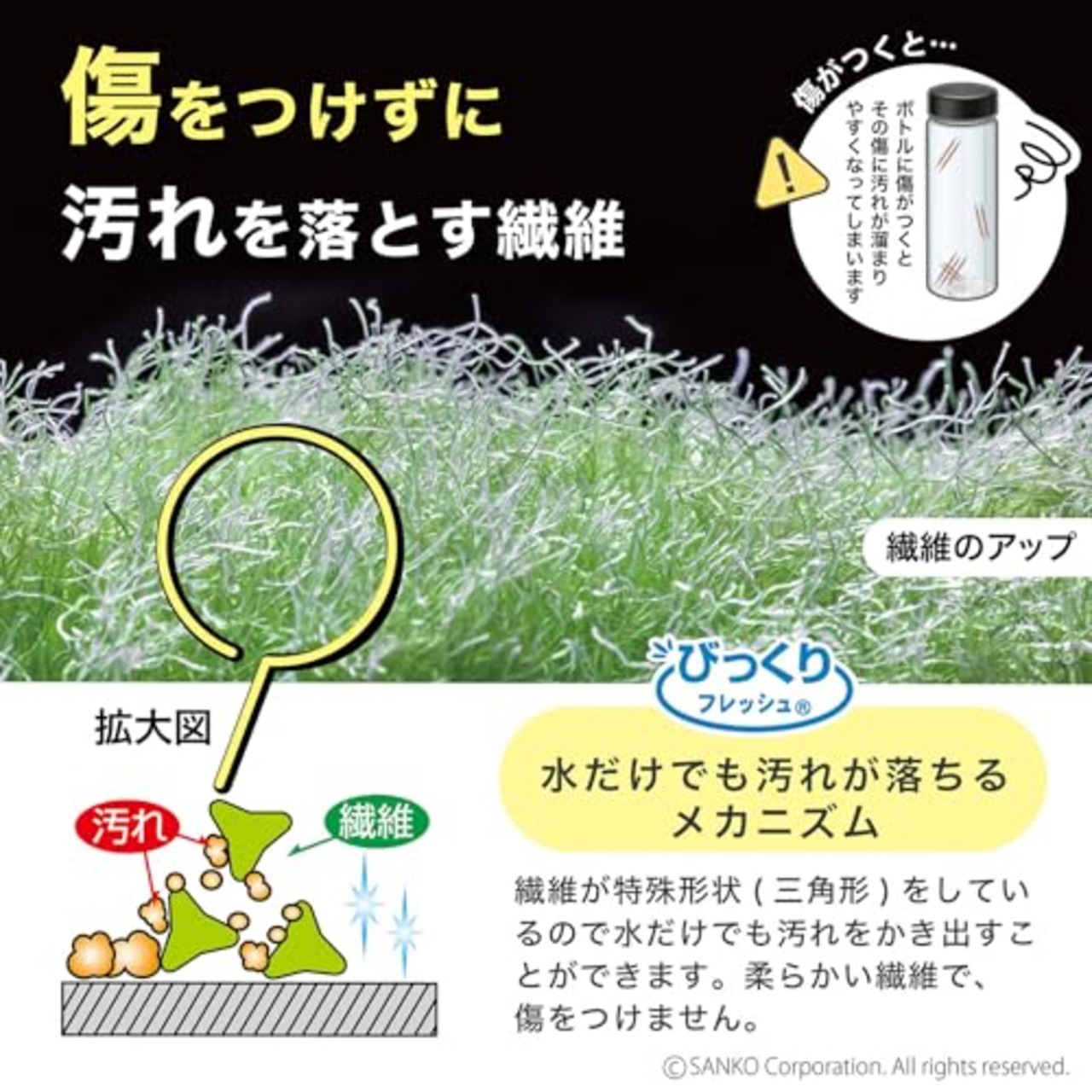 サンコー ブラシ ペットボトル洗い ピカピカ細口ボトル洗い グリーン びっくりフレッシュ 日本製 全長42cm BO-31