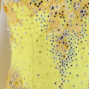 社交ダンス 衣装 スタンダードドレス ワンピース ドレス スタンダード 黄色 レース デモ 競技 ダンス パーティ 発表会 上品 綺麗 華やか イエロー系 フロート スカート 3枚重ね 落ち感 競技用 発表会用 ステージ衣装 ゴージャス コスチューム ロングドレス パーティー ショー