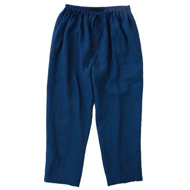 INDIGO LINEN STRIPE GATHERED PANTS / インディゴリネンストライプギャザーパンツ  (NAVY)