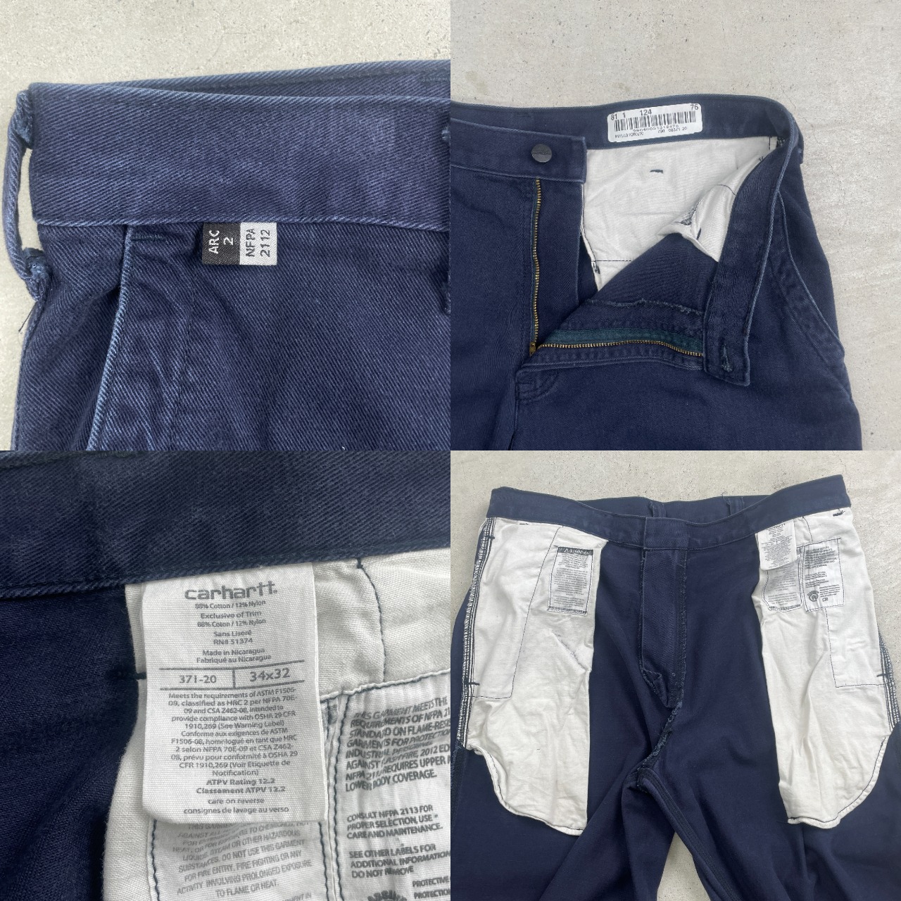 Carhartt カーハート FRライン NFPA2112 ワークパンツ メンズ W34 紺色