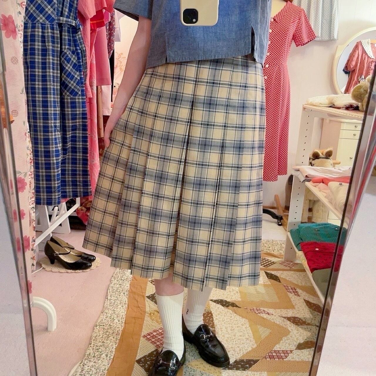DAKS / blue beige check skirt