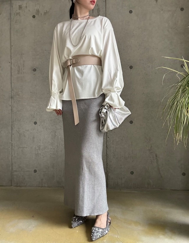 【即納】やわらかIラインニットスカート【グレー】