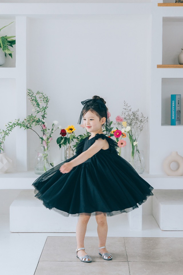 【June bride 価格♡送料無料！】back ribbon tulle dress〈White &Black〉
