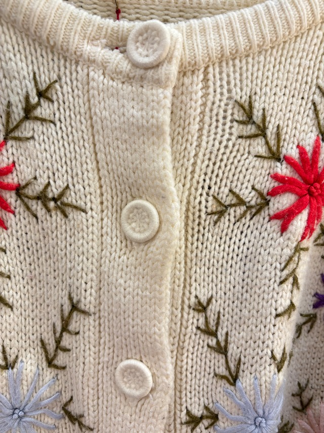 60's colorful flower embroidery cardigan
