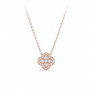 mini clover flower necklace light blue