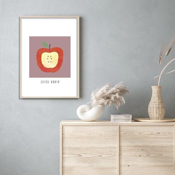 かわいい系フルーツデザイン ポスター A3 A4 果物 リンゴ 絵
