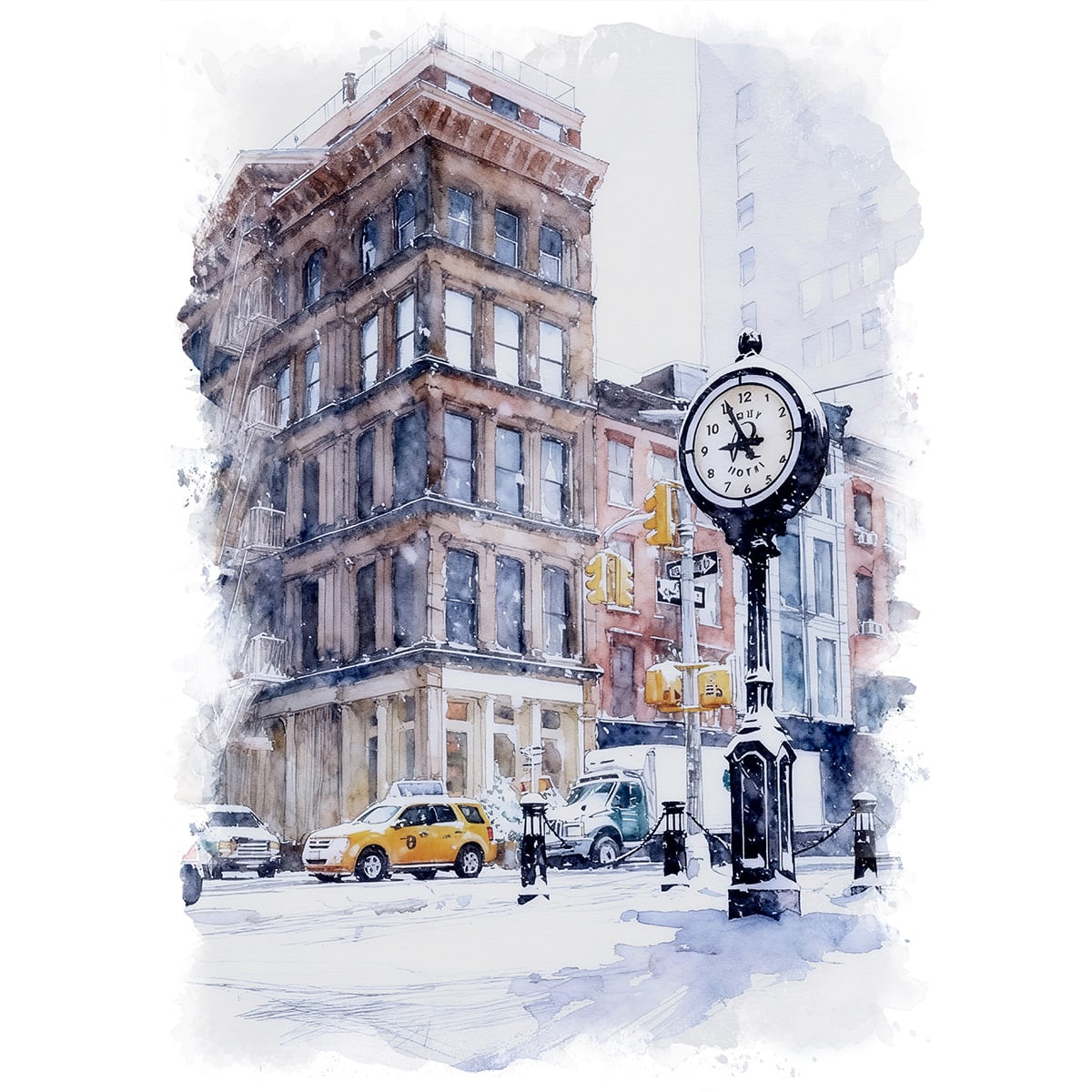 絵画 アメリカ 風景画(街並み) 冬 雪が降るニューヨーク トライベッカ