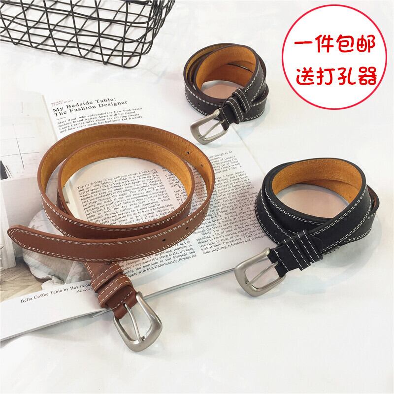 レトロシンプルワイルドレディースベルト学生ファッション薄いジーンズベルト女性装飾パンツベルト男性 ブラック・アイド・ピーズ25545667062