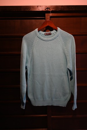 90's vintage st michael m&s turquoise cotton knit raglan sweater 0493