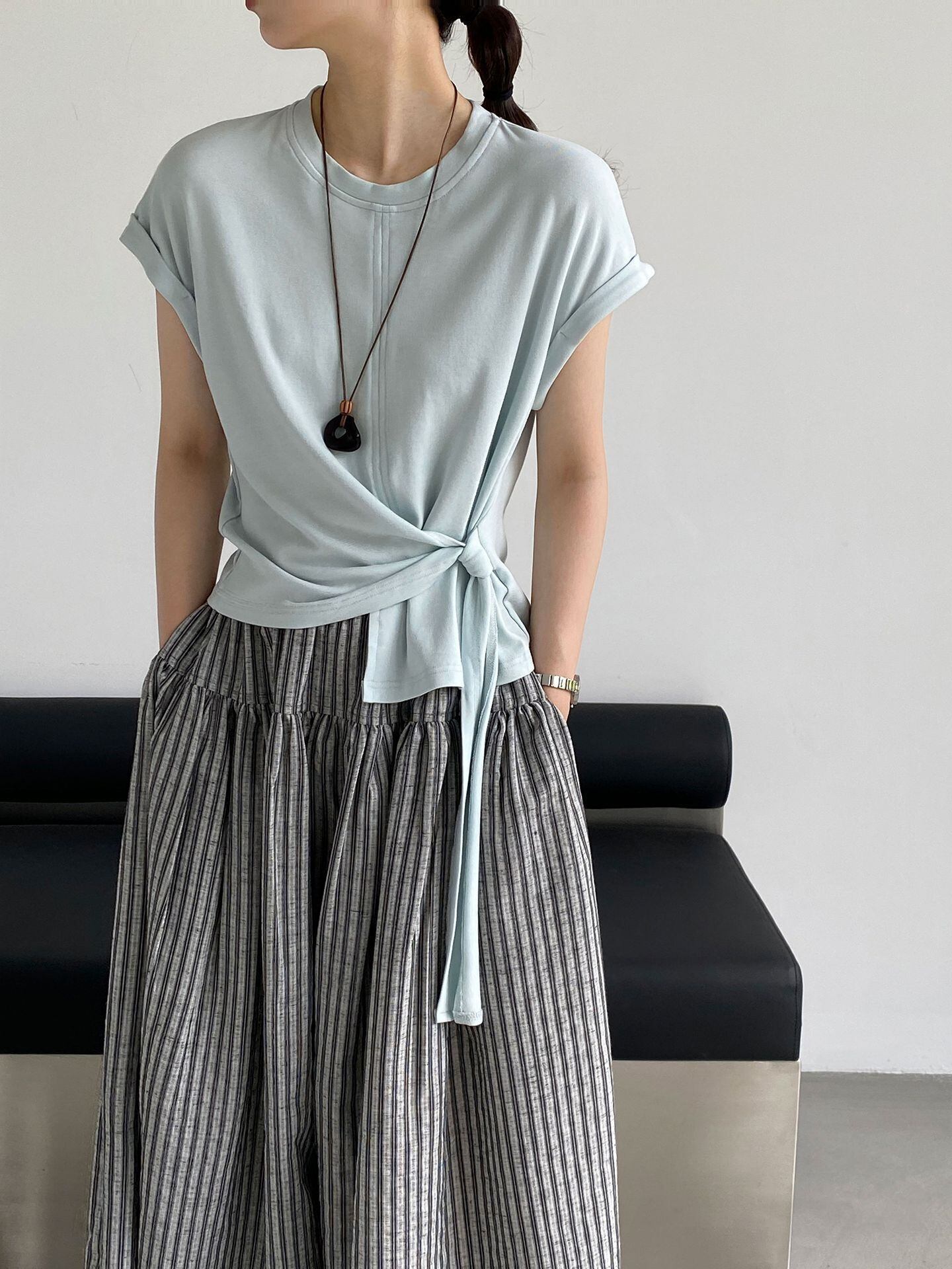 最終値下げ⭐︎ ANDWANG Classic Petit Ribbon Tee Ribbon Waist Short Tee レディース トップス | a m b e r