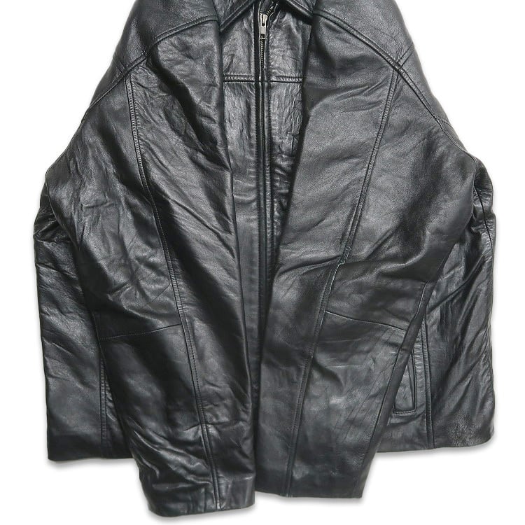 john ashford レザージャケット 黒 ブラック Ｌサイズ 古着 JOHN ASHFORD 本革 レザー ジャケット ブルゾン ブラック 表記：L