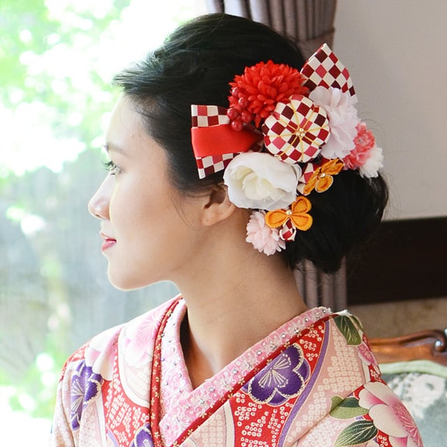 髪飾り 和装 ちりめん細工 リボン花飾り3点セット Wa035 結婚式 成人式 Cha Cha 和の髪飾り専門店