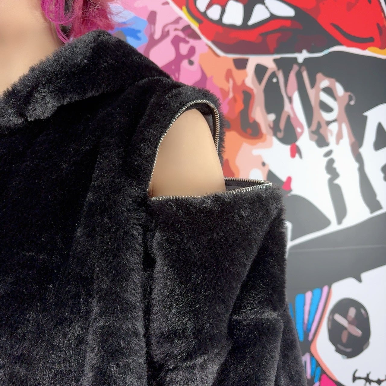 超ふわもこ2WAY OFF-SHOULDER TWO-TONE ZIP OUTER【内側防寒フリース