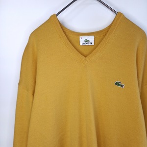 ラコステ　Vネック　ウールセーター　刺繍ロゴ　マスタード　4