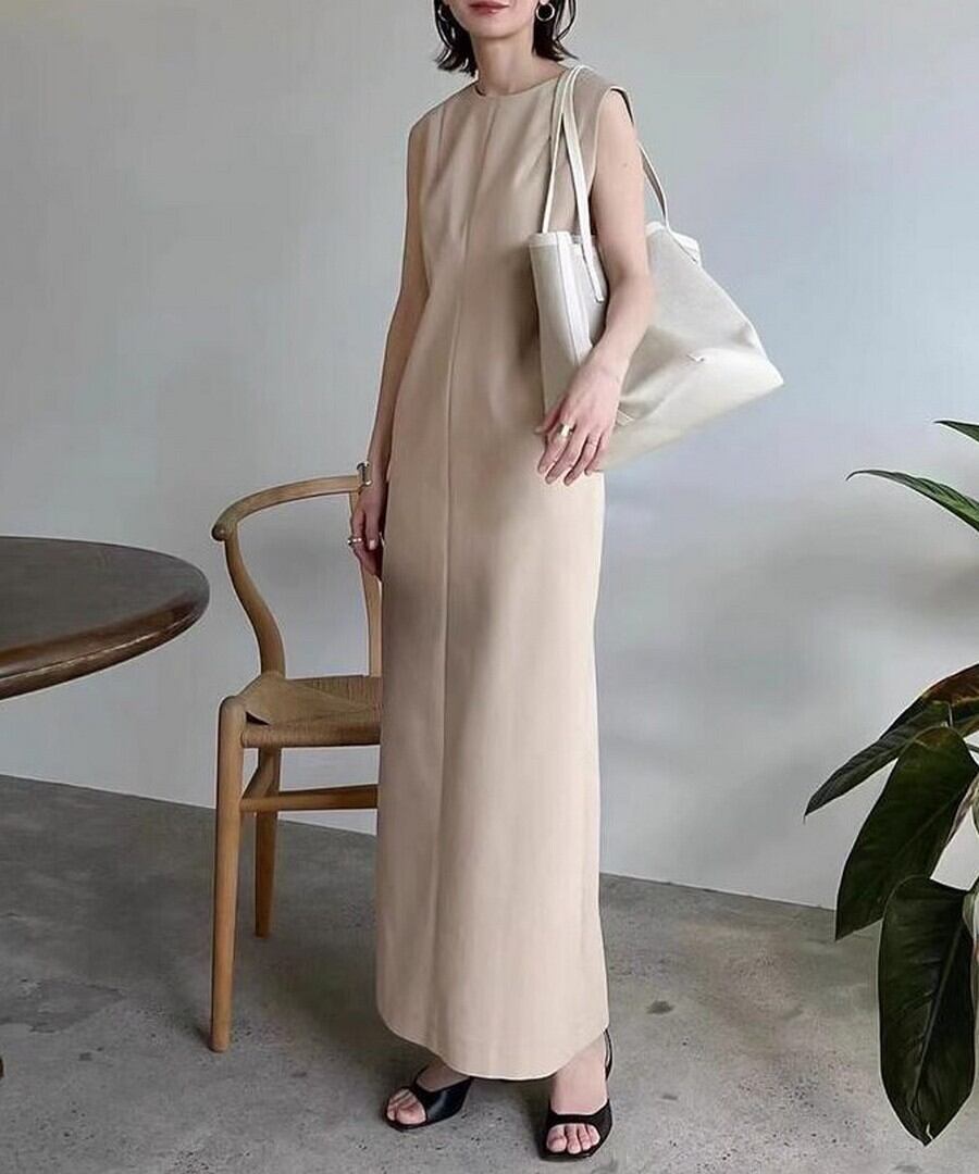 スリムラウンドネック◆ロングワンピース【w-30402】