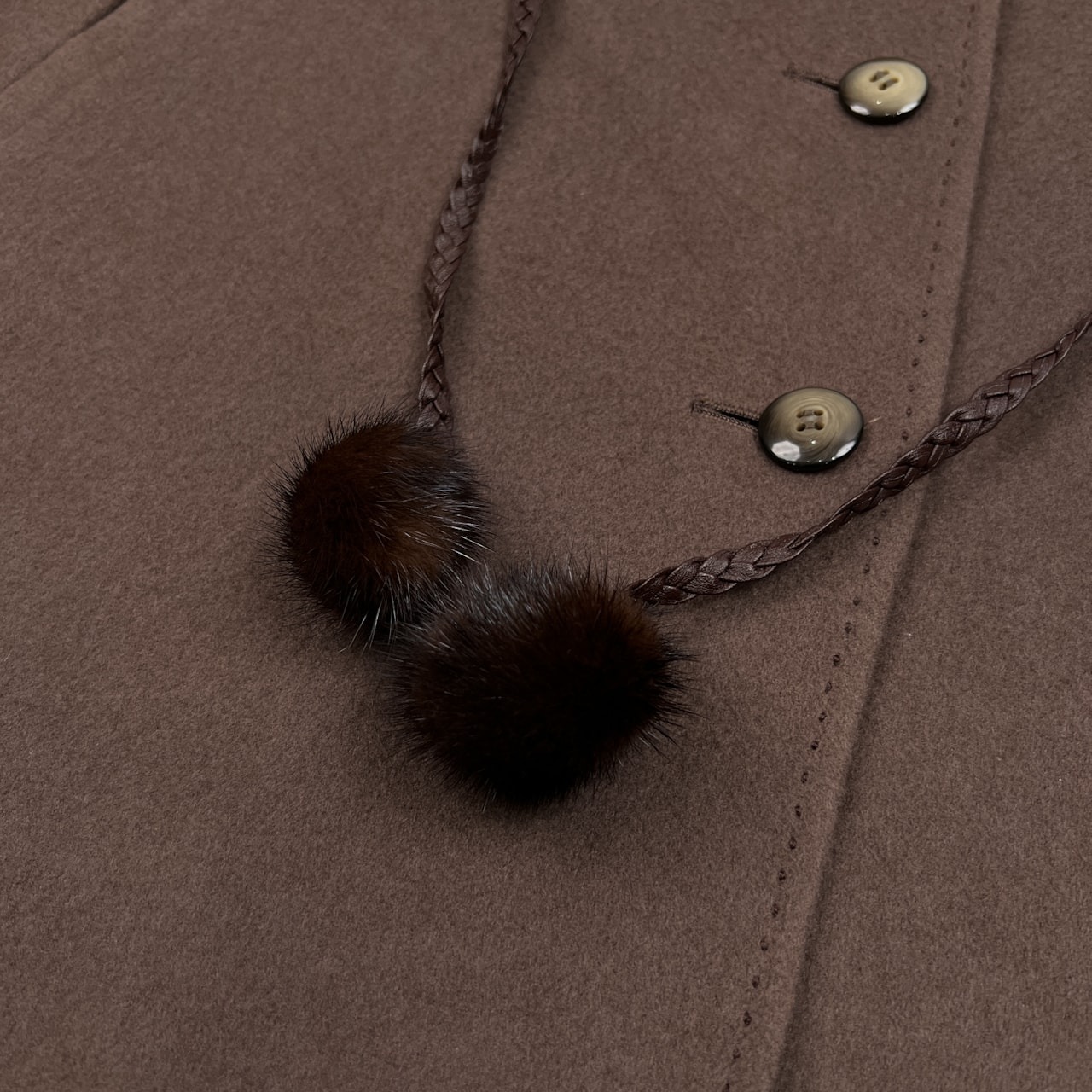 カシミヤ100% Cremona クレモナ 毛皮ファー付き 襟ミンクファー スタンドカラー コート サイズ 9A3