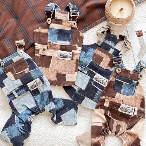 《即納》2101853　パッチワークデニムオーバーオール（XS～XL）