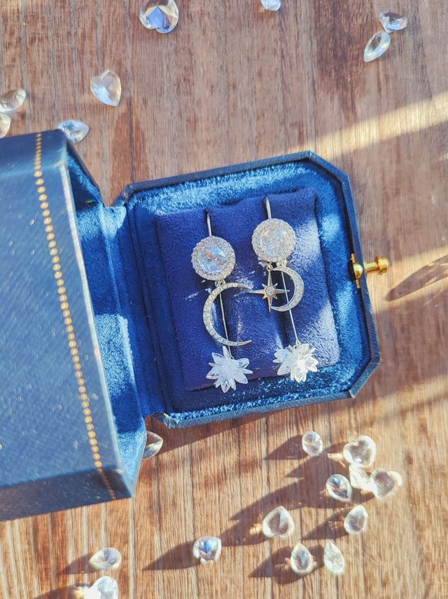 【CRYSTAL CLEAR MOON LUNA TRANSPARENT EARRING／（XX394） 】
