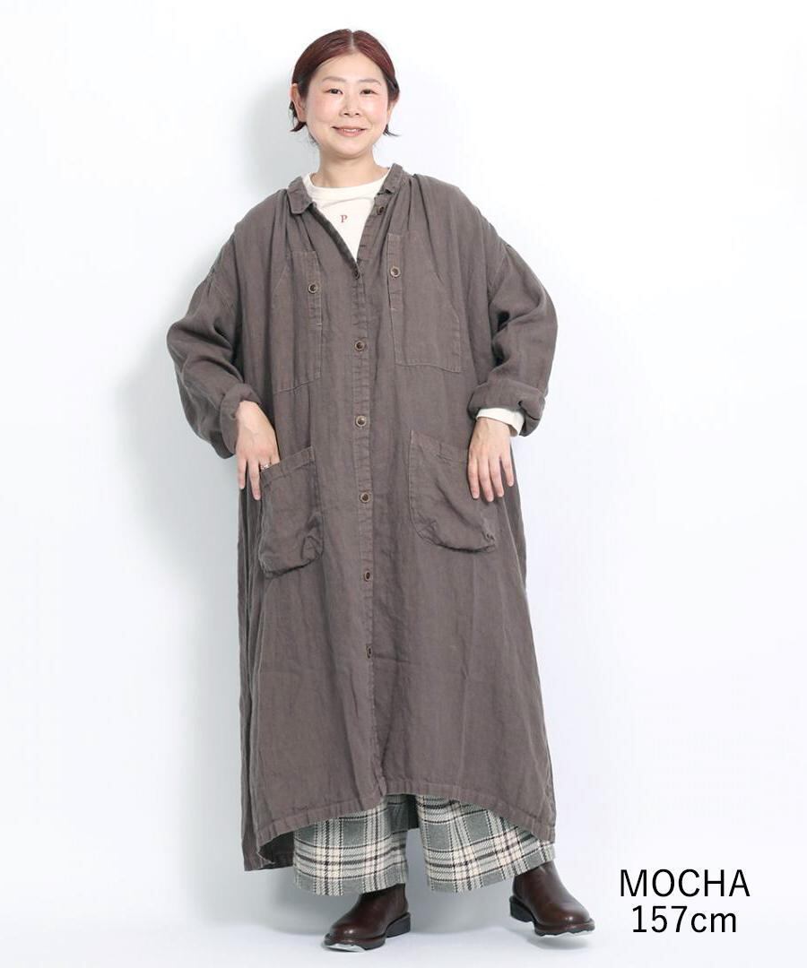 美品tumuguツムグ定番ソリトリネンコートワンピース 麻100% tumugu:] ツムグ：ソリトリネン コートワンピース | tumugiranran