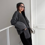 ロングフラップニットcap/チャコール