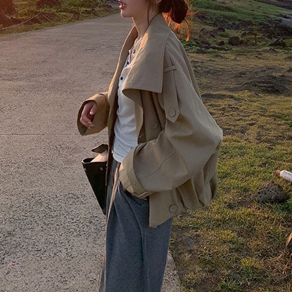 【送料無料】 スプリング コート ショート丈 レディース 春秋 韓国 アウター スタンドカラー きれいめ 大人 カジュアル 通勤 ビジネス オフィス レトロ おしゃれ 薄手 大人可愛い 大人女子