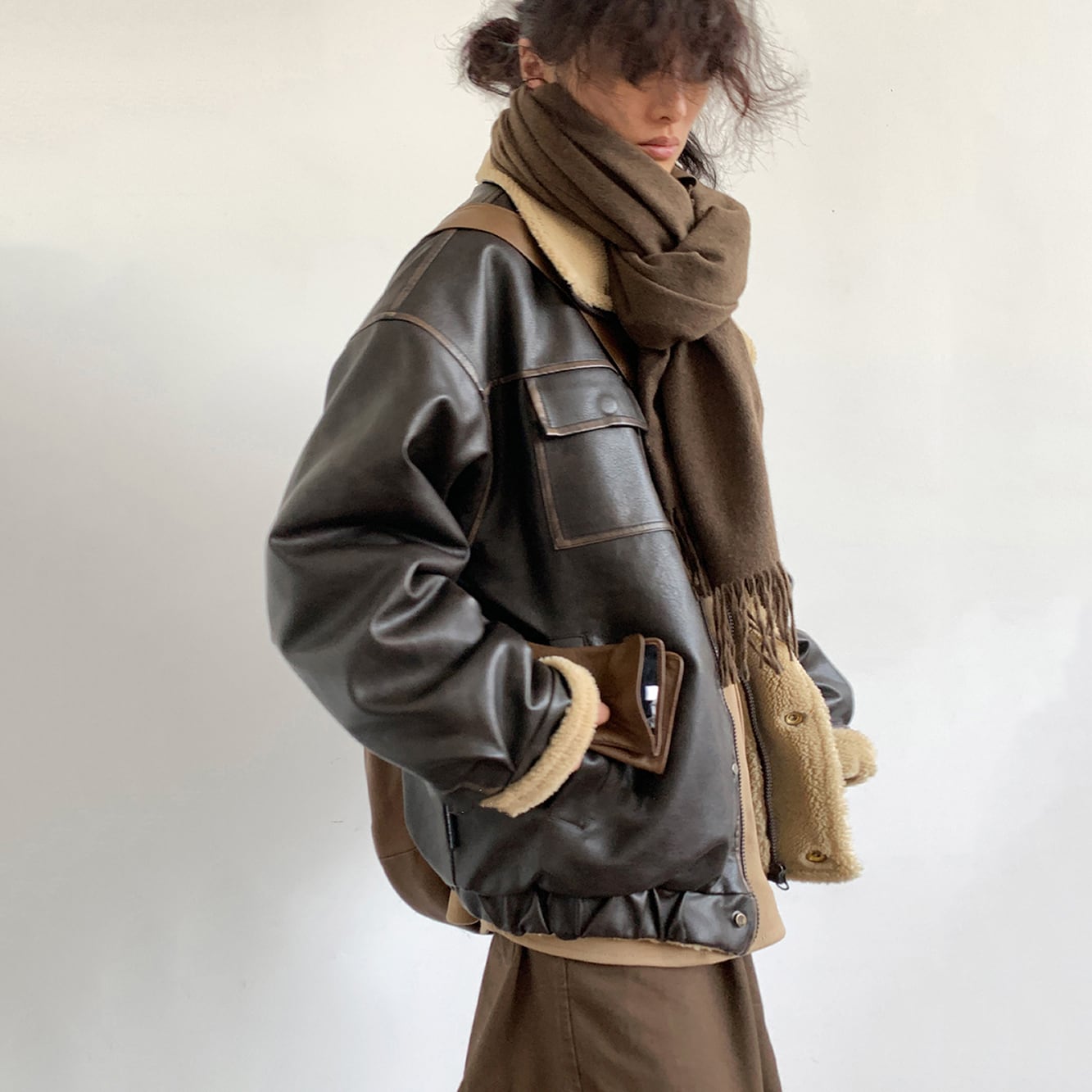 jiwuusレトロ裏ボアレザージャケット 全2色 | mblueshop