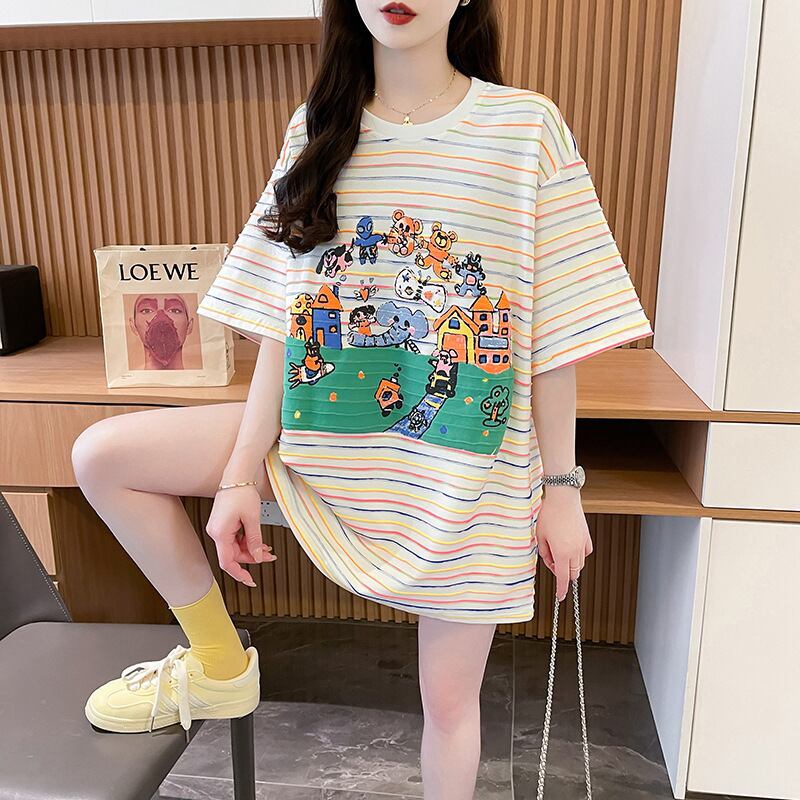 【tops】クルーネックボーダー柄Tシャツ M31065