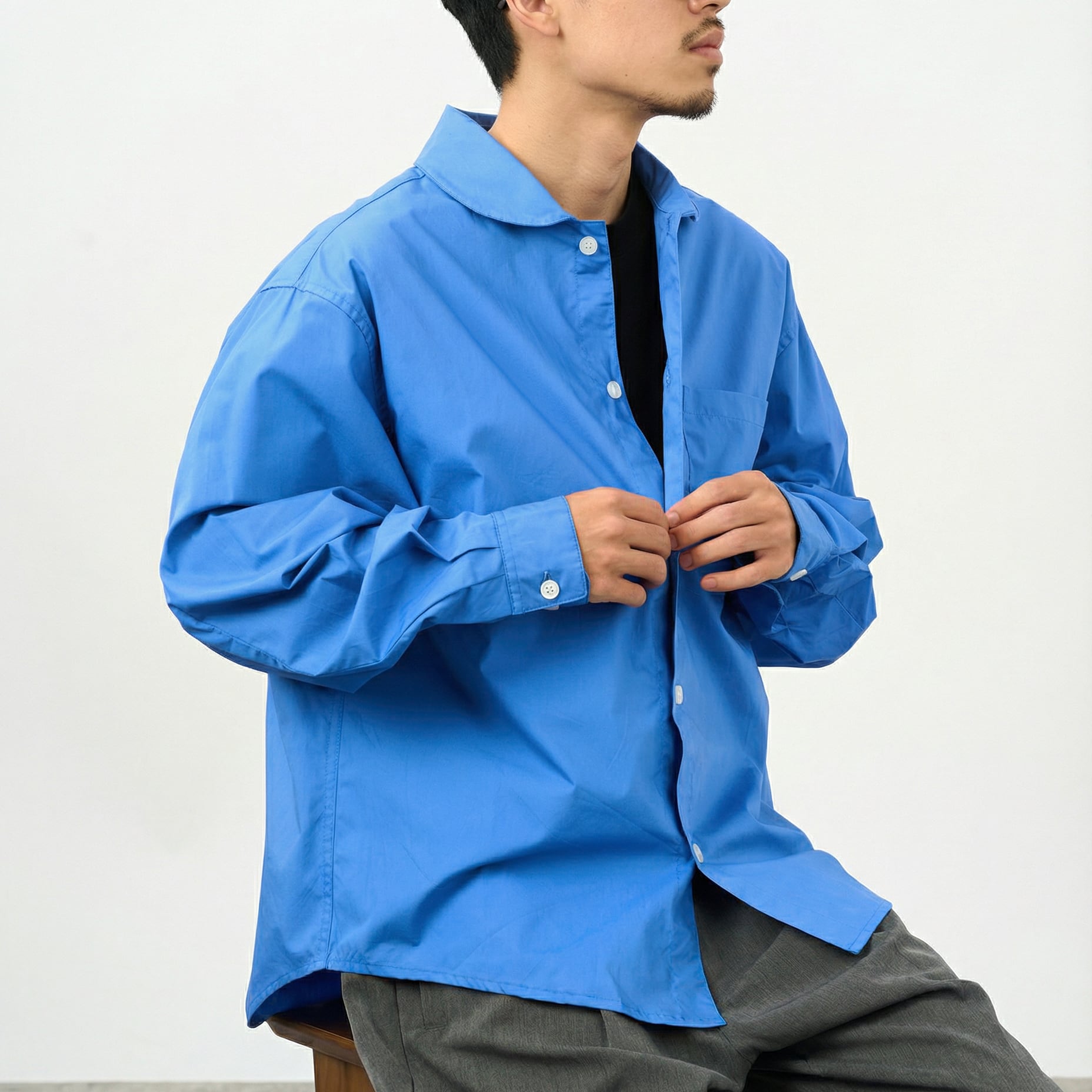 NICEBLUE ラウンドカラー ワイドシルエットシャツ a-1328