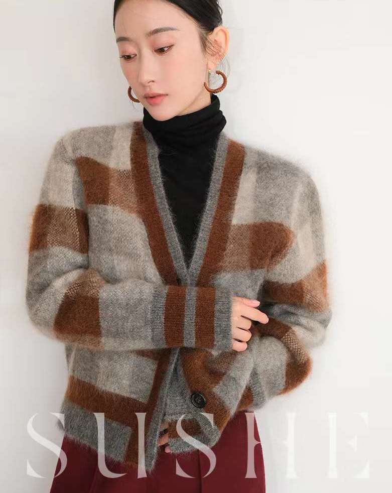 チェックニットカーディガン　AJ222-6265