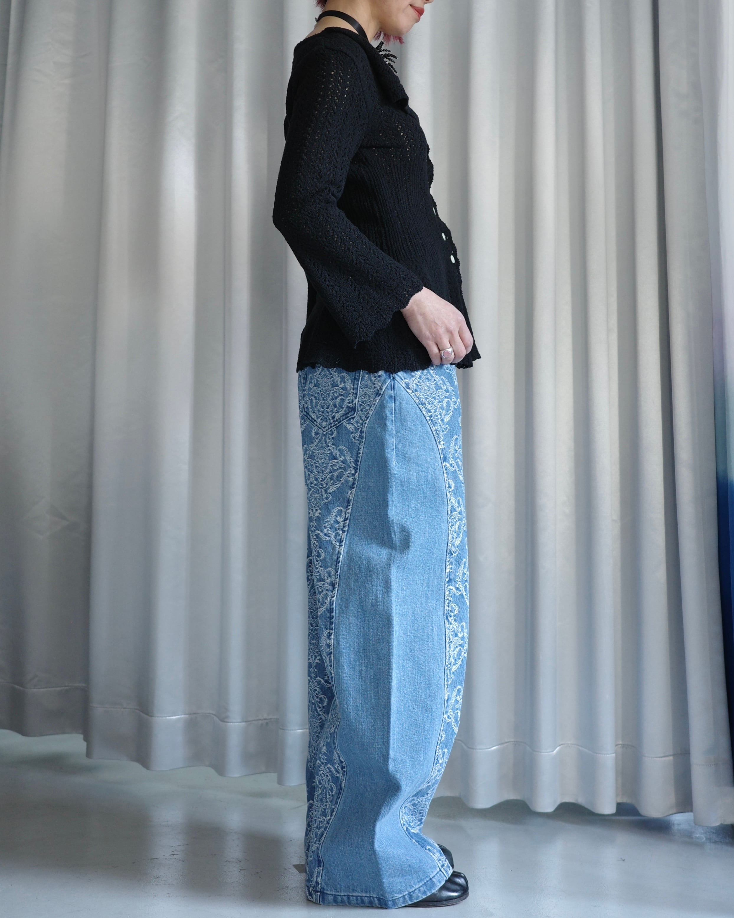 FETICO / DAMASK JACQUARD DENIM CURVE FIT HIGH RISE JEANS | LA