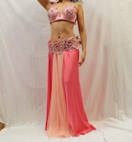 ベリーダンス衣装 ターキッシュスタイル　ピンク　ブラベルト、スカート、飾り付