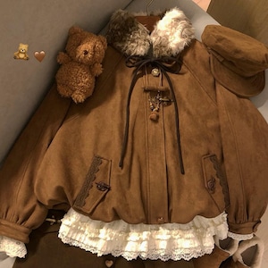ゆめかわ♡全2カラー　レース付きファーカラージャケット　jya39