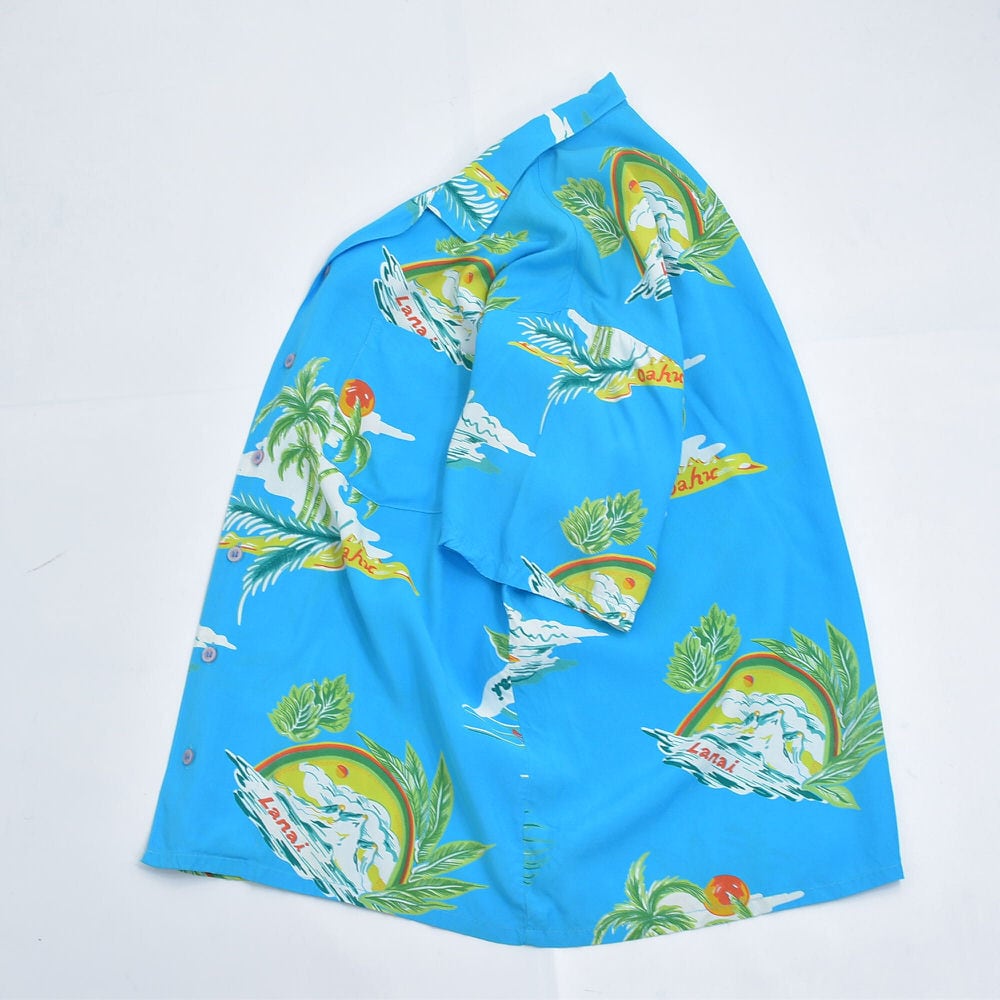 90s Yours トロピカル柄 総柄 レーヨン アロハシャツ スキッパー 90s Yours トロピカル柄 総柄 レーヨン アロハシャツ スキッパー