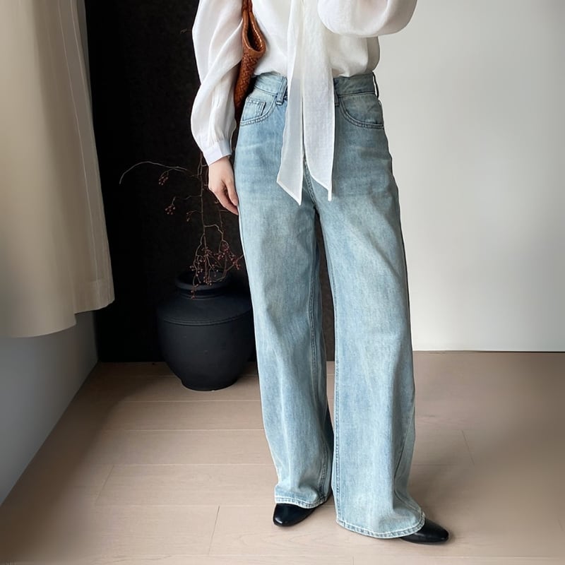 ハイウエスト ワイドレッグ デニムパンツ 204420