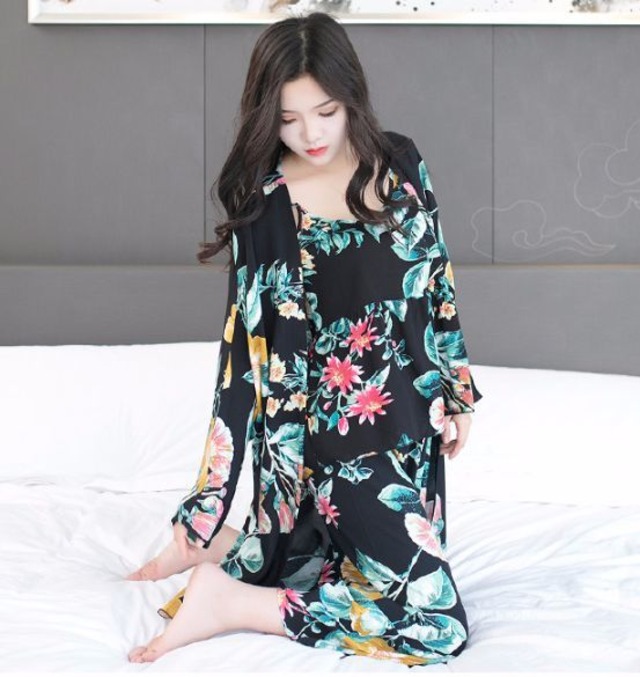 3点セット花柄リゾートウェア 大きいサイズ L XL ルームウェア パジャマ 部屋着