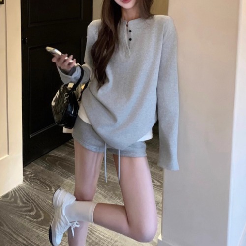 【2点セット】ヘンリーネックトップス＋ショーパン ・12118