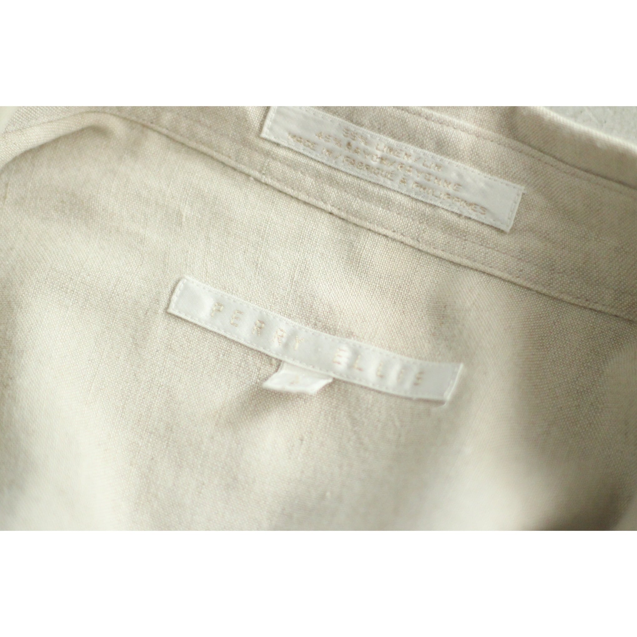 1990's Perry Ellis リネン×レーヨン ドレープベージュシャツ 【OT