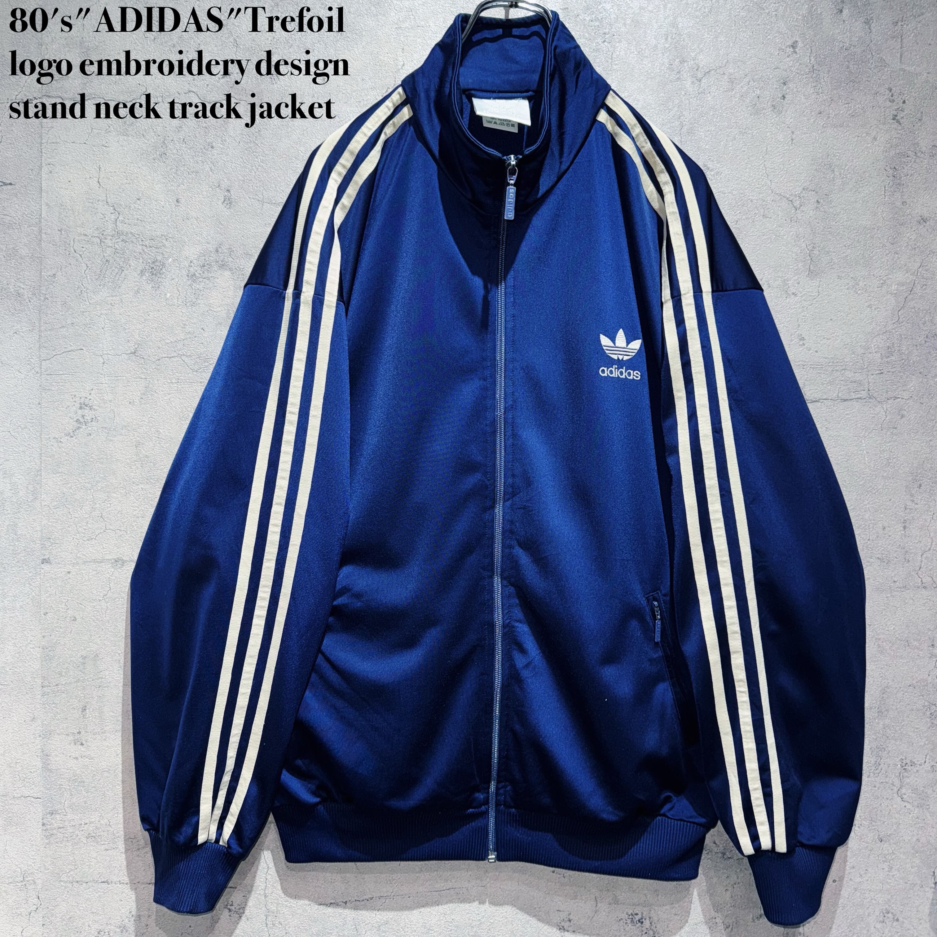 80's"ADIDAS"Trefoil logo embroidery design stand neck track jacket