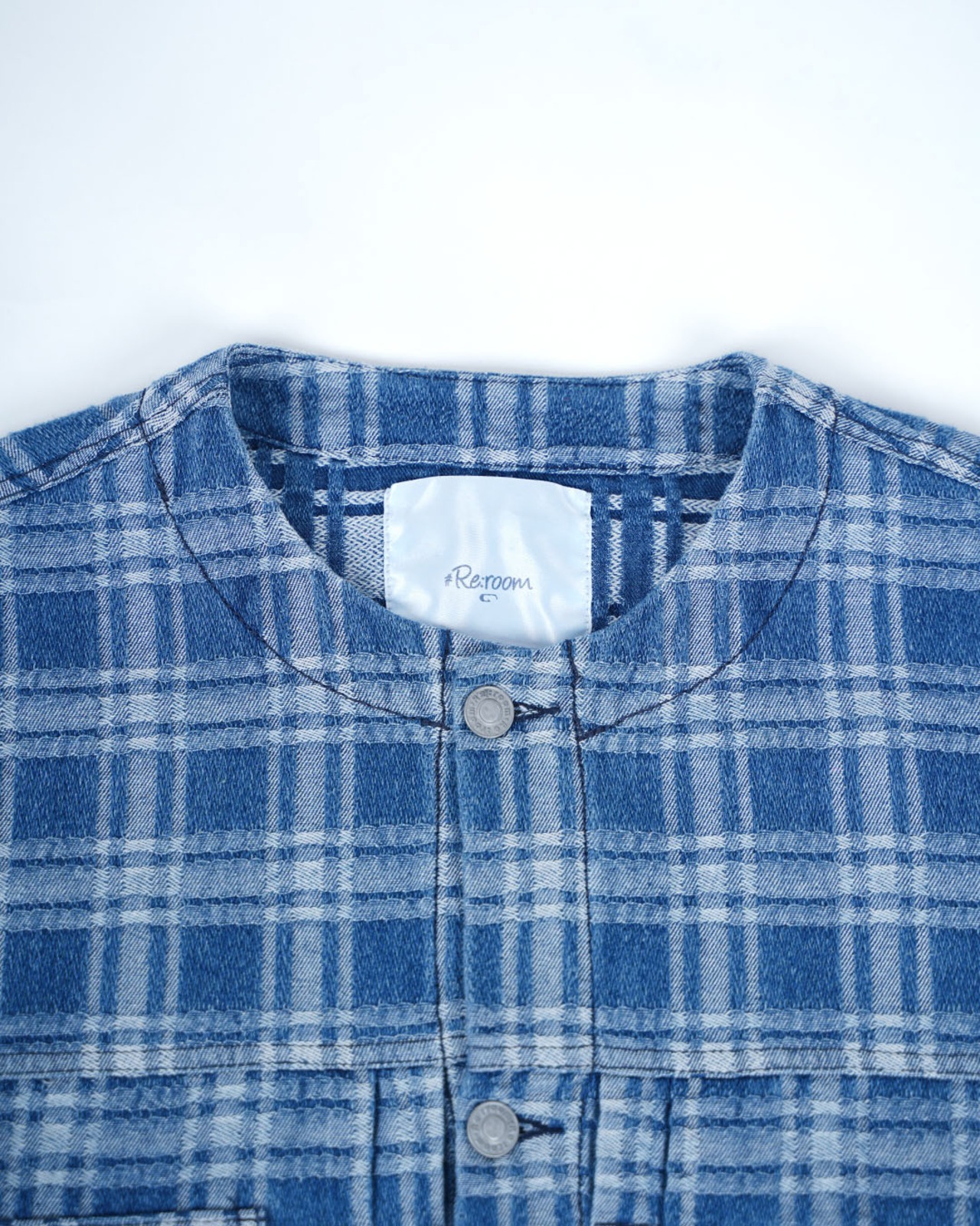 【#Re:room】CHECK DENIM NO COLLAR JACKET［REJ149］