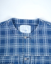 【#Re:room】CHECK DENIM NO COLLAR JACKET［REJ149］