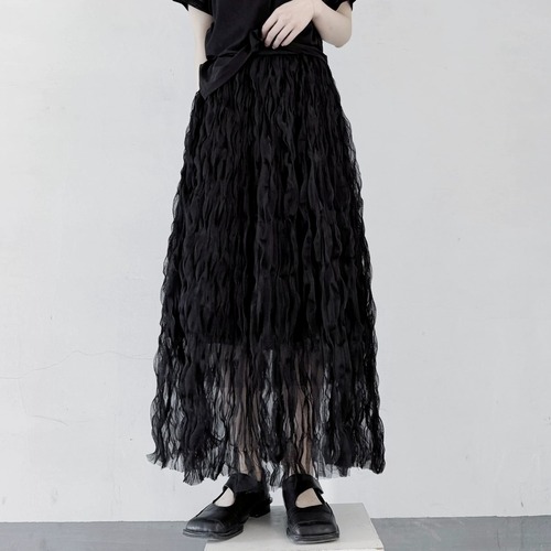 sheer tulle long skirt / l0845