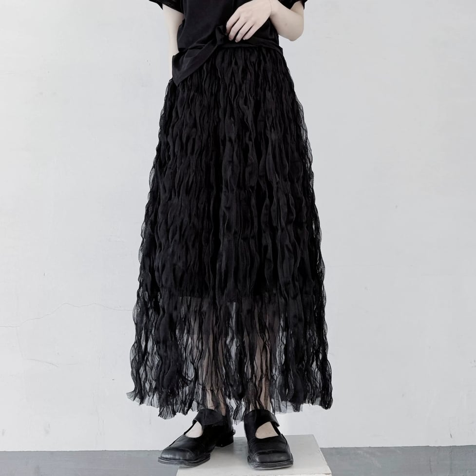 sheer tulle long skirt / l0845