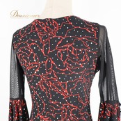 社交ダンス 衣装 JUN FASHION ドレス ワンピース ブラック系 花 花柄 ホログラム キラキラ レース 透け感 上品 練習 レッスン 黒 赤 伸縮 ストレッチ ダンス衣装 イベント ステージ パーティー レディース 柄 模様 レッド系