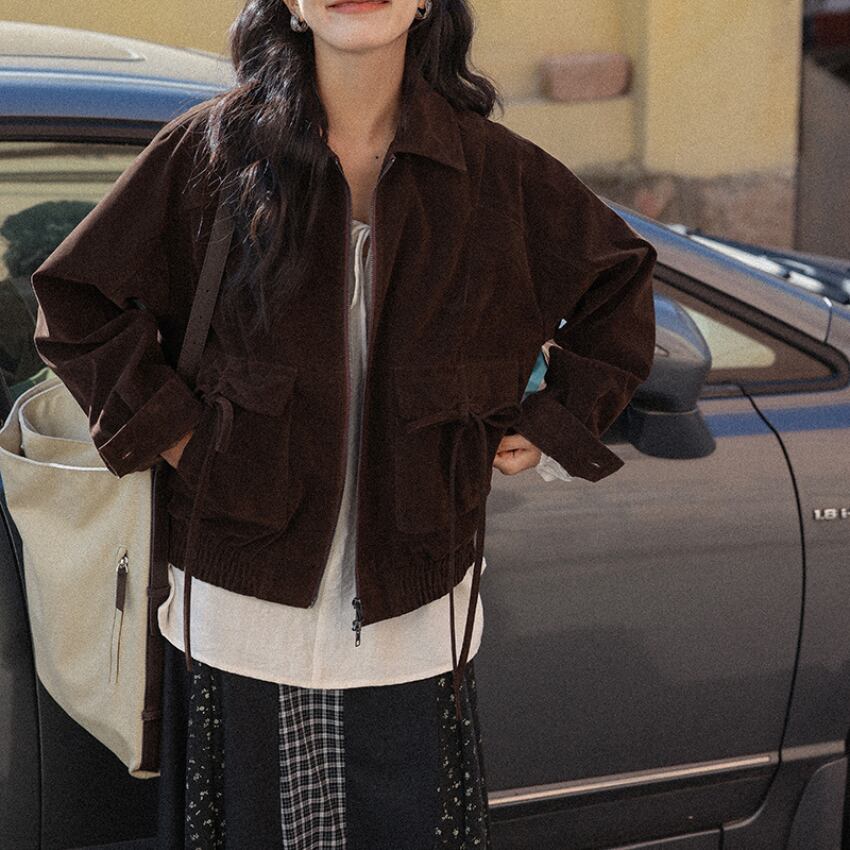 pocket ribbon short jacket　J00153