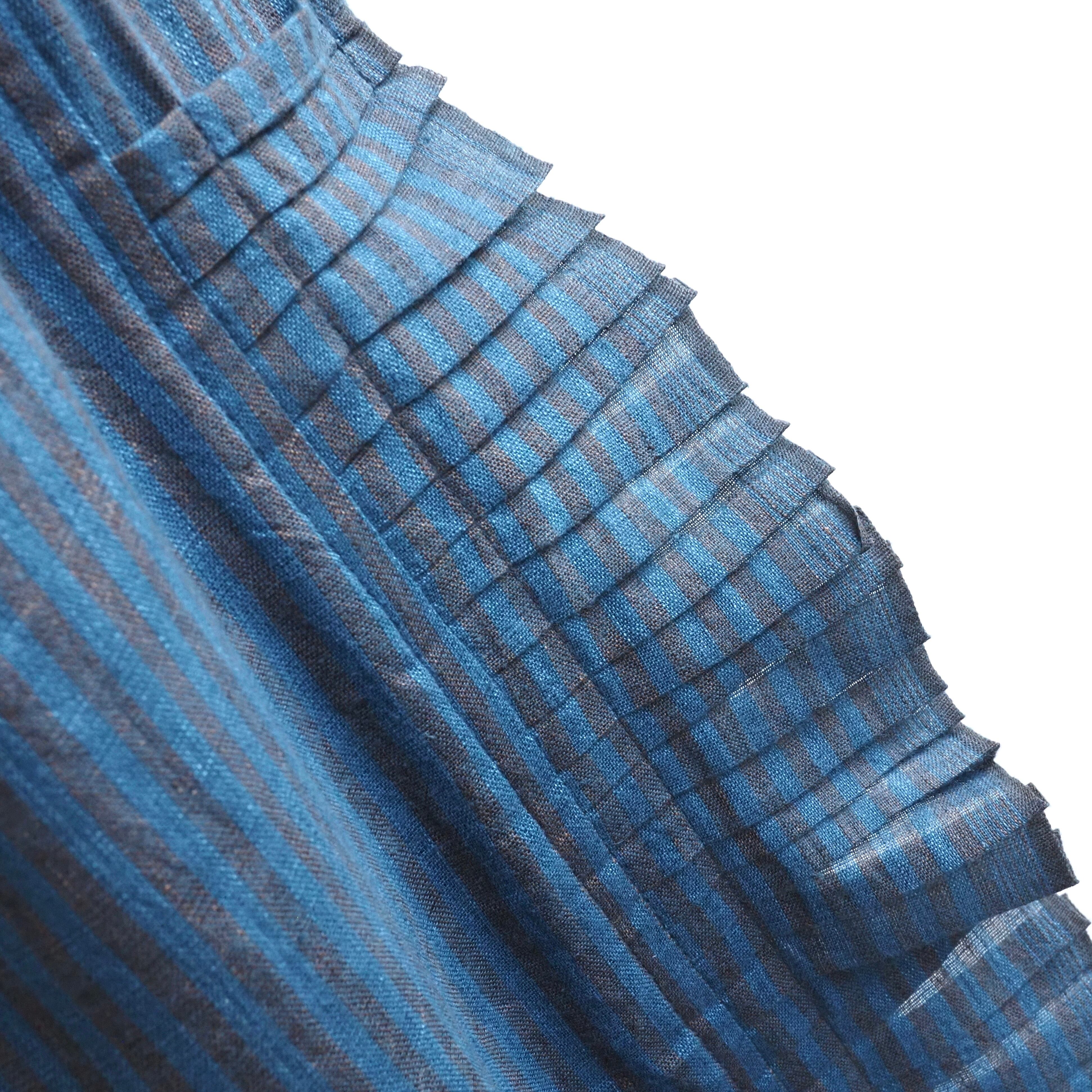 BUNON/ Ruffle Tuck Pants /パンツ(Brown×Blue strip)
