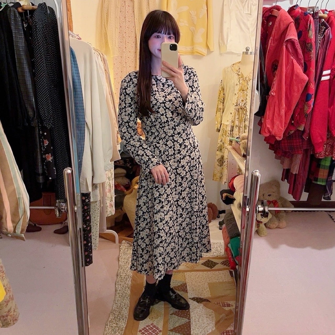 white flower navy flare one-piece