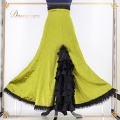 フラメンコ 衣装 ソニアジョーンズ SONIA JOHNES ファルダ スカート ベロア 緑 ボランテ フリル レース 高級感 抹茶色 ブラック系 グリーン系 フラメンコスカート ボランテフリル 高級ベロア レディーススカート ダンス衣装 大人用 コスチューム パーティー 衣装