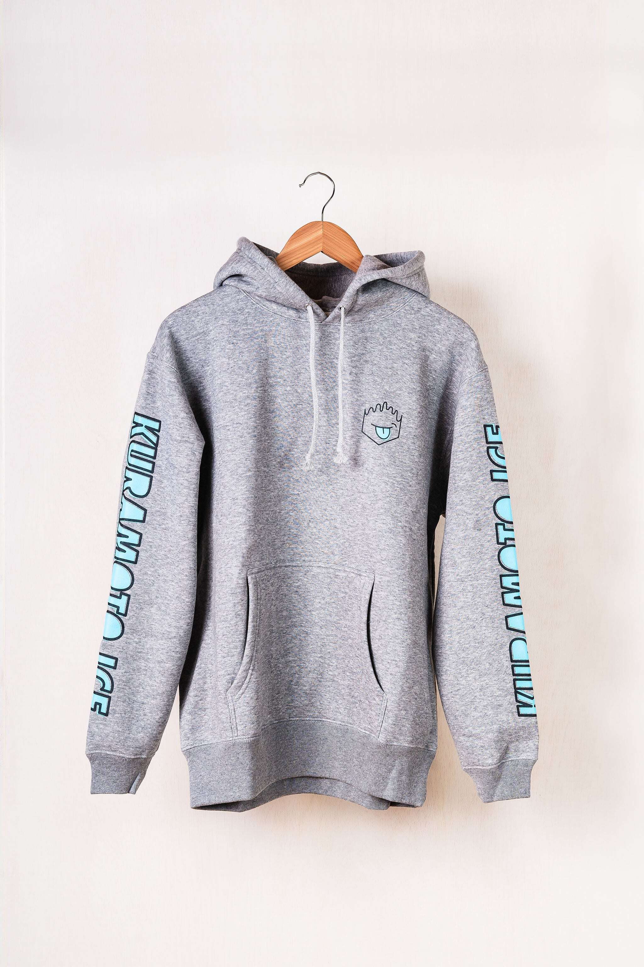 クラモトアイス 袖プリントパーカー グレー✕ブルー | kuramotoice