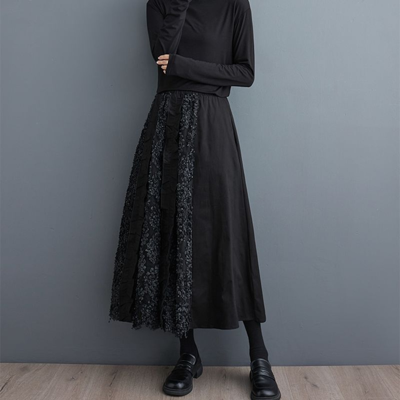 異素材 フリル切替 スカート 00232