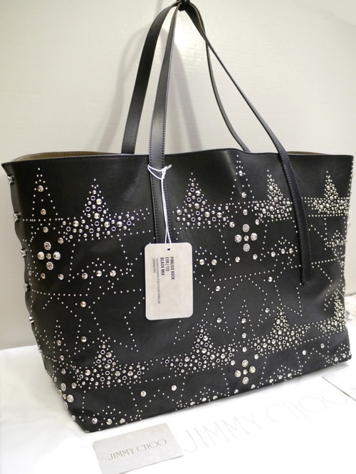 ★JIMMY CHOO ジミーチュウ PIMLICO ROCK ピムリコロック メンズ 大容量 マルチスタッズ レザー トート バッグ 黒★ 定番の大容量モデル♪